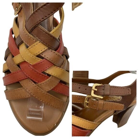 Franco Sarto Leather Beverly Tan Orange Block Heel Sandals Women's Size 7 - Picture 8 of 9